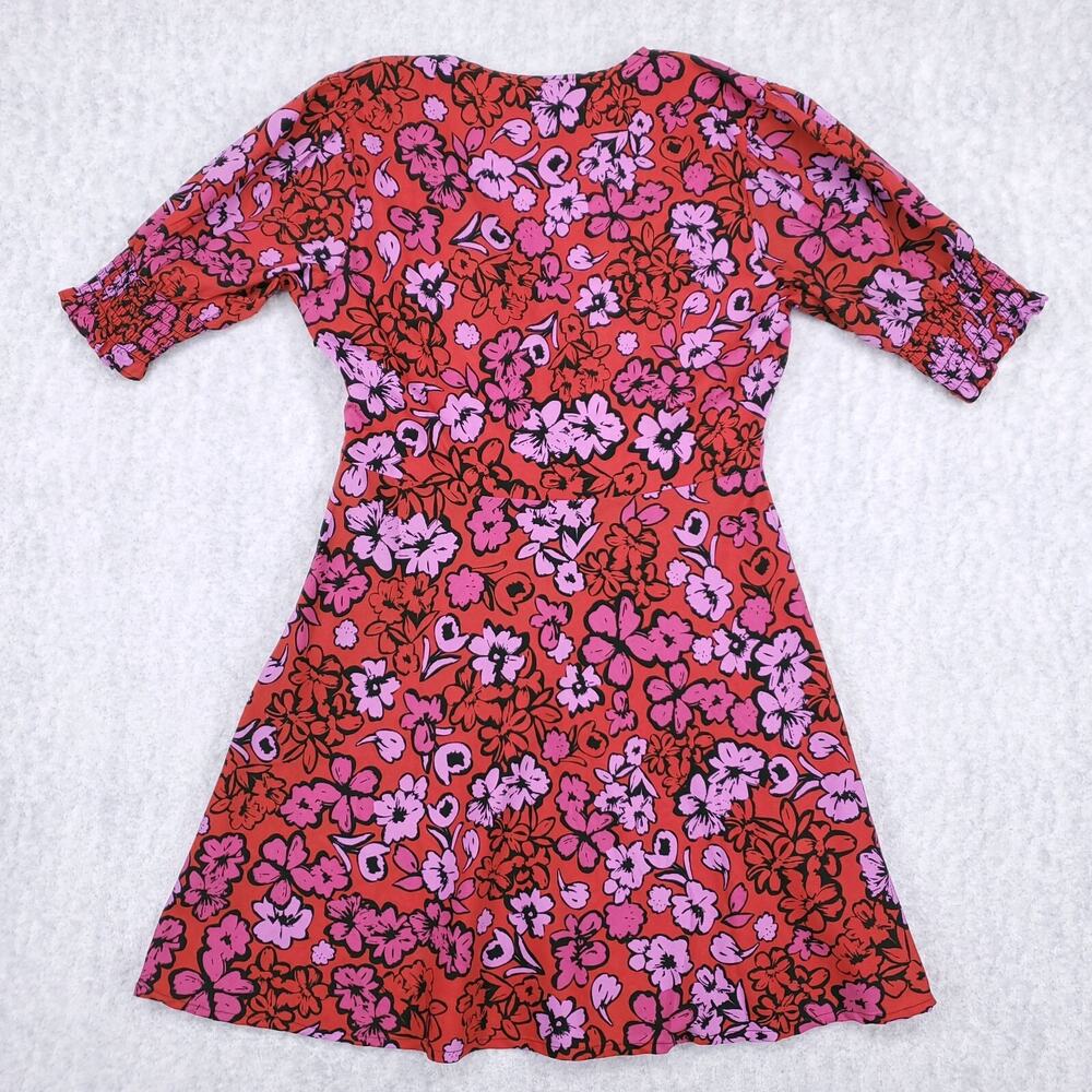 Influence A-line Dress Sz 6 Red Floral Knee-Length Smock Half Sleeve Skater Mini - Picture 4 of 12